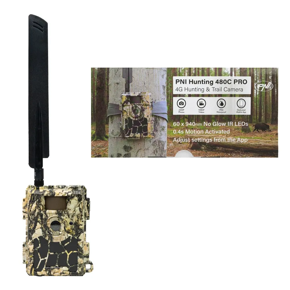 Resigilat : Camera vanatoare PNI Hunting 480C PRO, 24MP, cu Internet 4G, GPS unghi