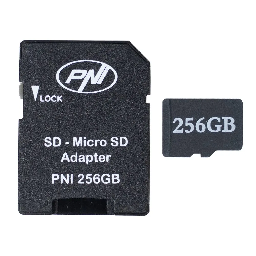 Resigilat : Card de memorie MicroSD PNI 256GB cu adaptor SD Clasa 10, 80 Mb/s, V30