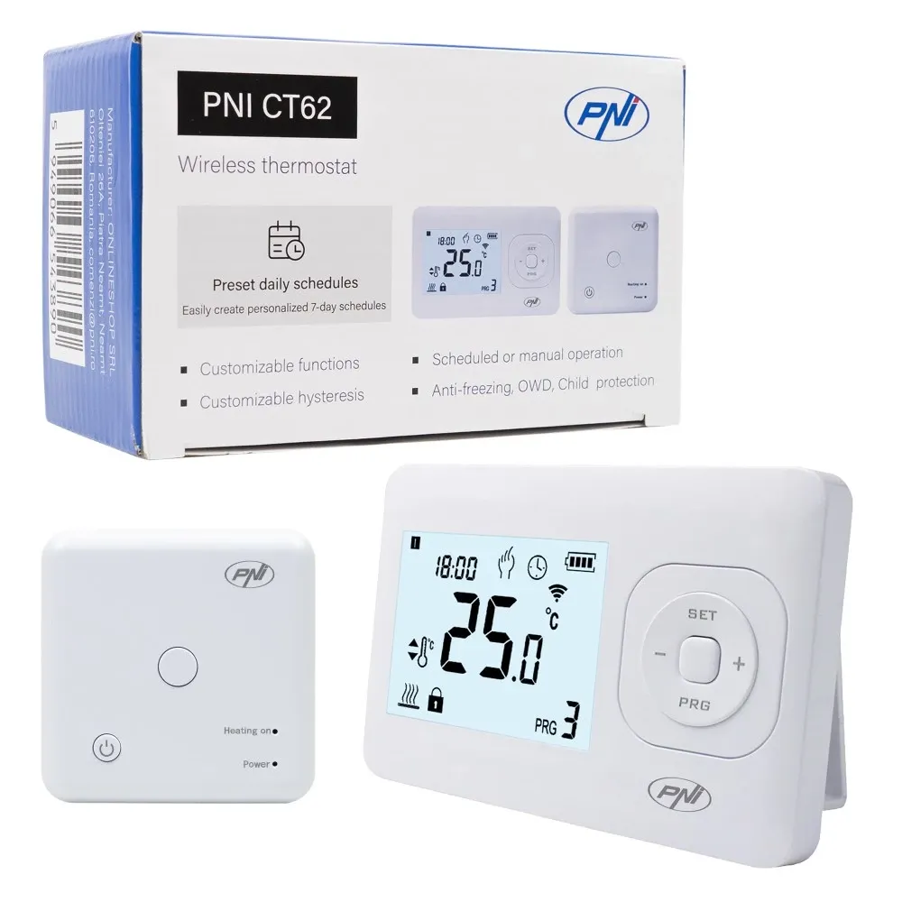 Resigilat : Termostat fara fir PNI CT62 pentru centrale termice, afisaj iluminat,