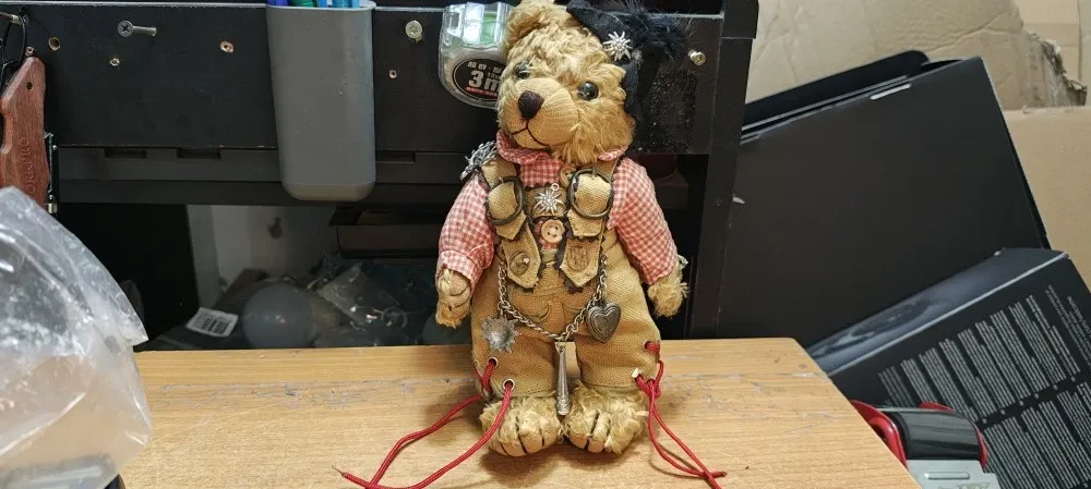 RF Reinart Faelens German Plush Teddy Bear Lederhosen Charivari w/Edelweiss Charms and Feathered Cap