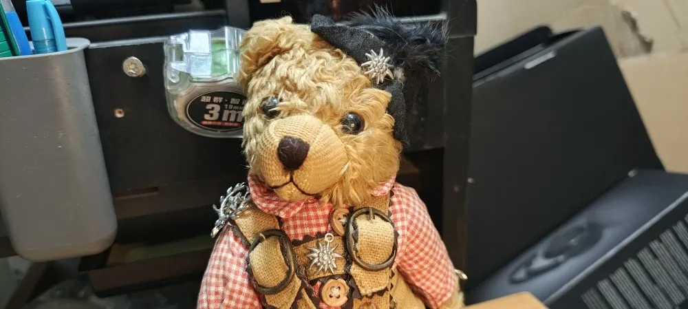 RF Reinart Faelens German Plush Teddy Bear Lederhosen Charivari w/Edelweiss Charms and Feathered Cap