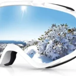 Ochelari de schi FINDWAY albi cu lentilă sferică, protecție UV 100%, anti-aburire, OTG compatibili cu ochelari de vedere, snowboard