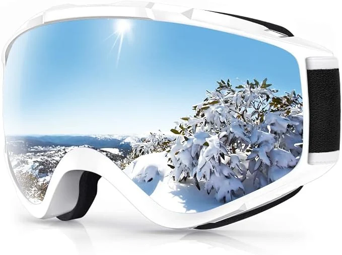 Ochelari de schi FINDWAY albi cu lentilă sferică, protecție UV 100%, anti-aburire, OTG compatibili cu ochelari de vedere, snowboard