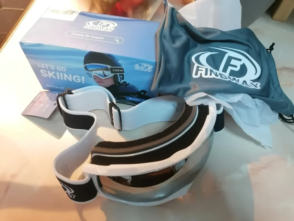 Ochelari de schi FINDWAY albi cu lentilă sferică, protecție UV 100%, anti-aburire, OTG compatibili cu ochelari de vedere, snowboard