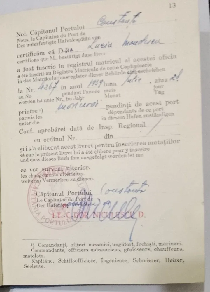 Livret de marinar interbelic 1939 Regatul României – Constanța – citeste descriere