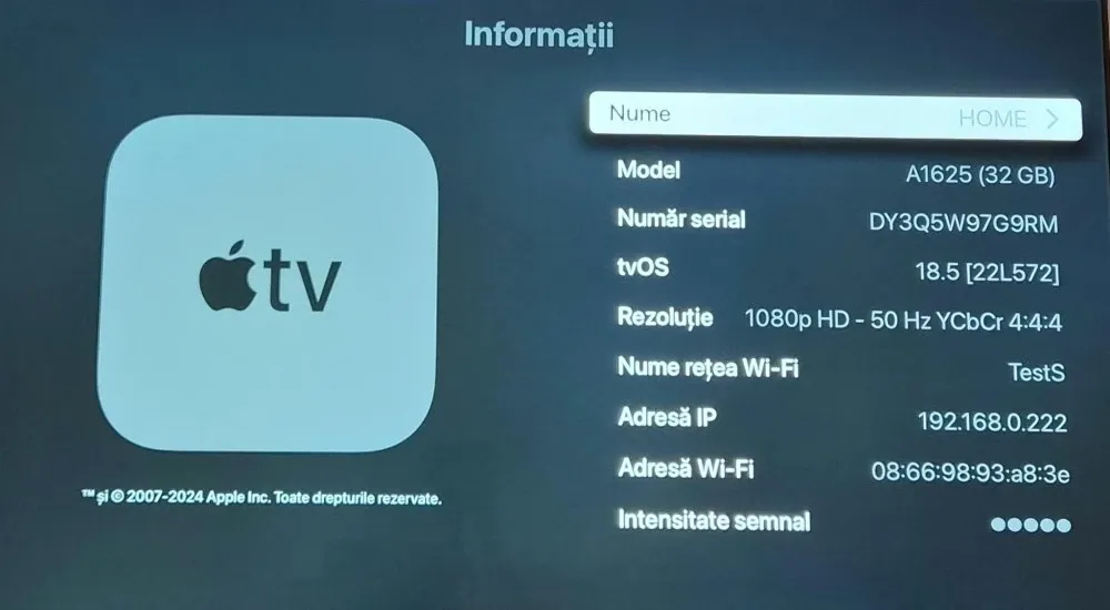 Mediaplayer original Apple TV HD Generatia 4 Model A1625 32GB, 1080p HD