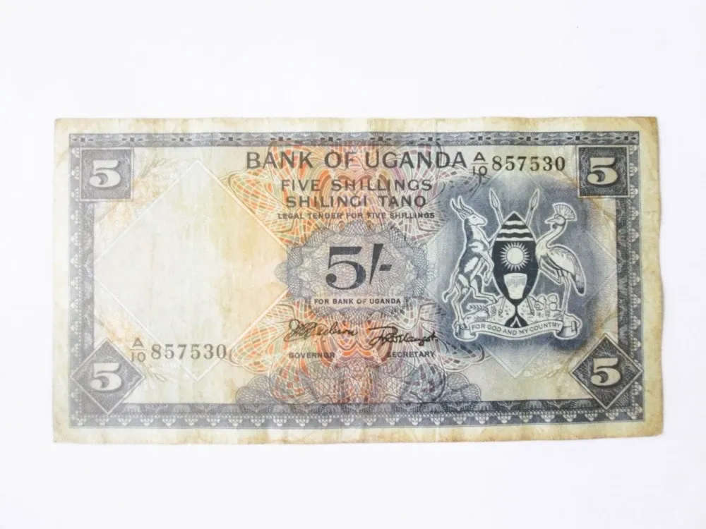 Rară! Uganda 5 Shillings 1966,bancnota din imagini la cel mai mic preț