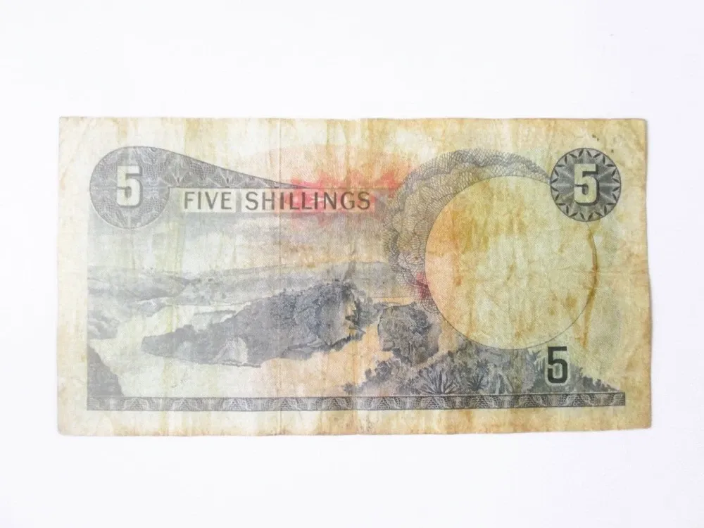 Rară! Uganda 5 Shillings 1966,bancnota din imagini la cel mai mic preț