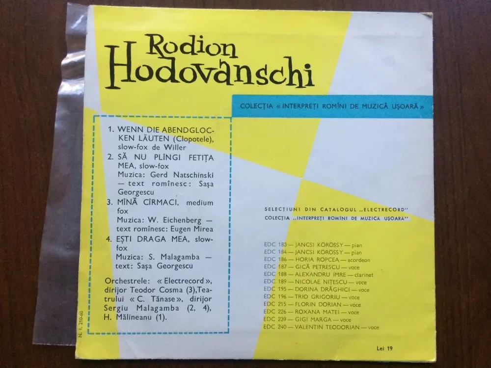 rodion hodovanschi – colectia interpreti romani de muzica usoara disc single 7″ vinyl muzica usoara slagare electrecord EDC 244 VG+